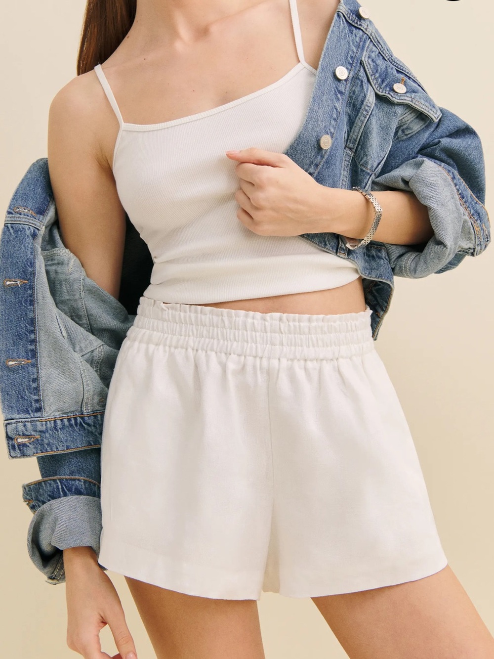 Reformation Mila White Linen Elastic-Waist Shorts (NEVER WORN)